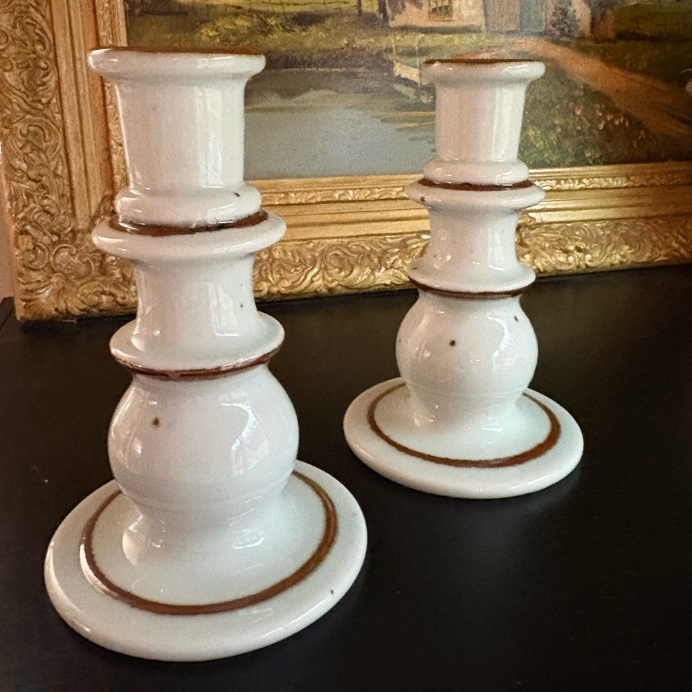 VTG Pair (2) of Small/Medium Dansk Brown Mist Stoneware Candlesticks 6 in